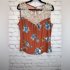 Mauve brand knit/ crocheted floral sleeveless top size‎ 1x stretch